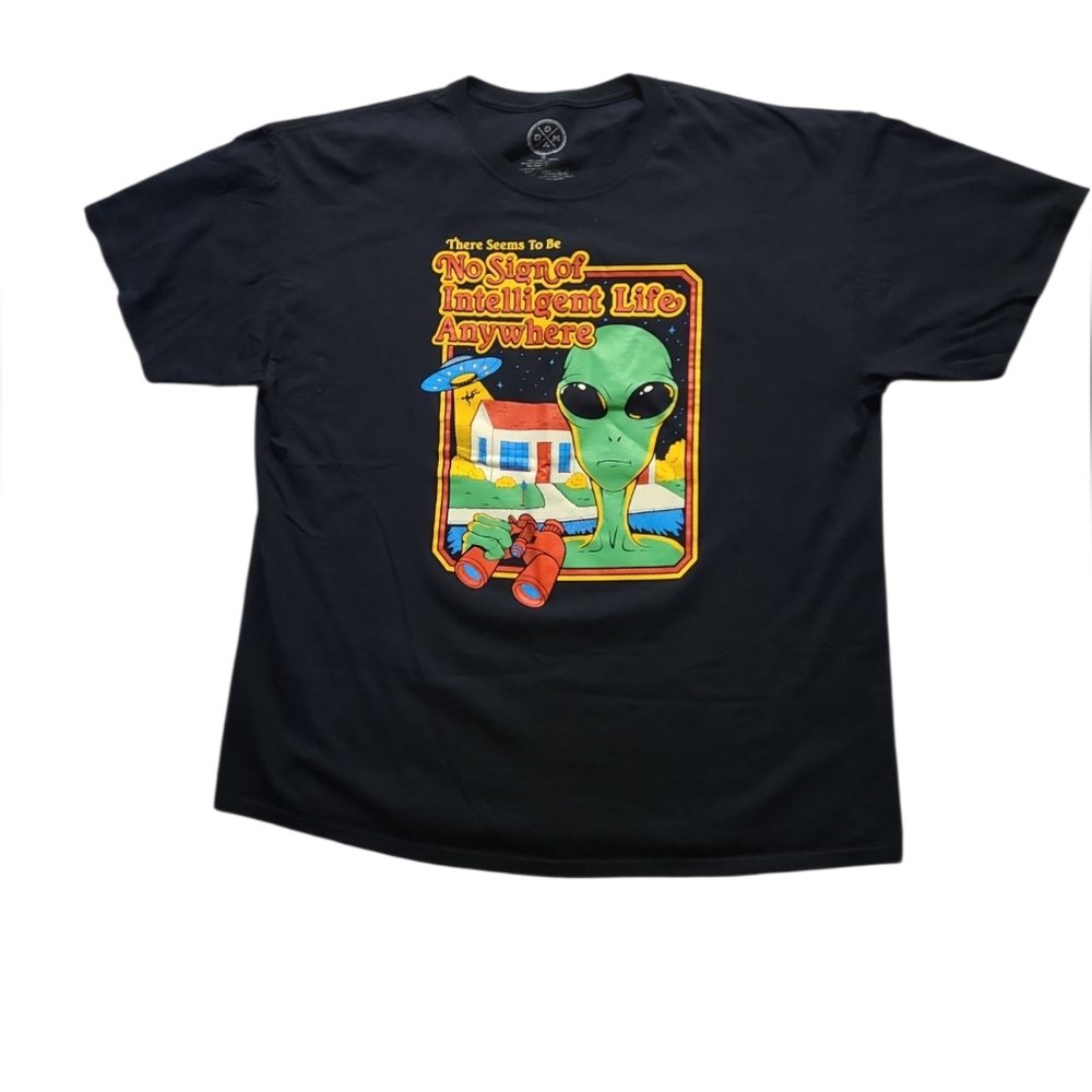 Men's Colorful Alien UFO abduction Short Sleeve Crew Neck T-shirt Size XL Mens